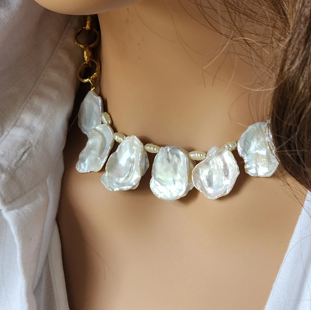 Cult Gaia Genuine Pearls 14K Gold plated Necklace Real Raw Coin Pearls